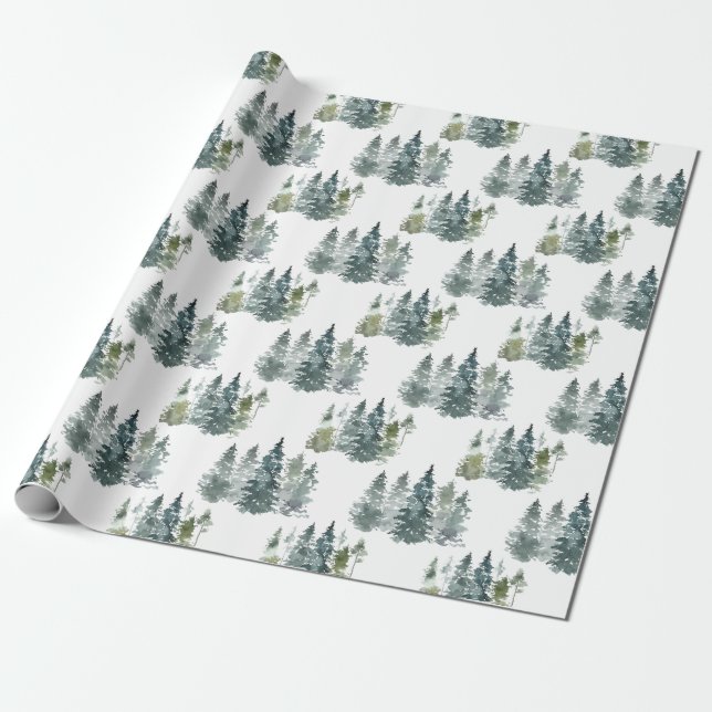 Papier Cadeau Aquarelle À feuillage persistant Noël Arbre cadeau (Déroulé)