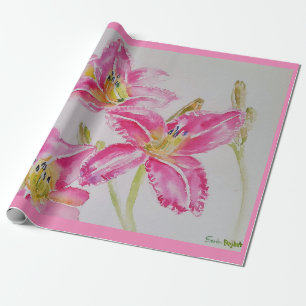 Papier Cadeau Aquarelle à fleurs de Lily rose