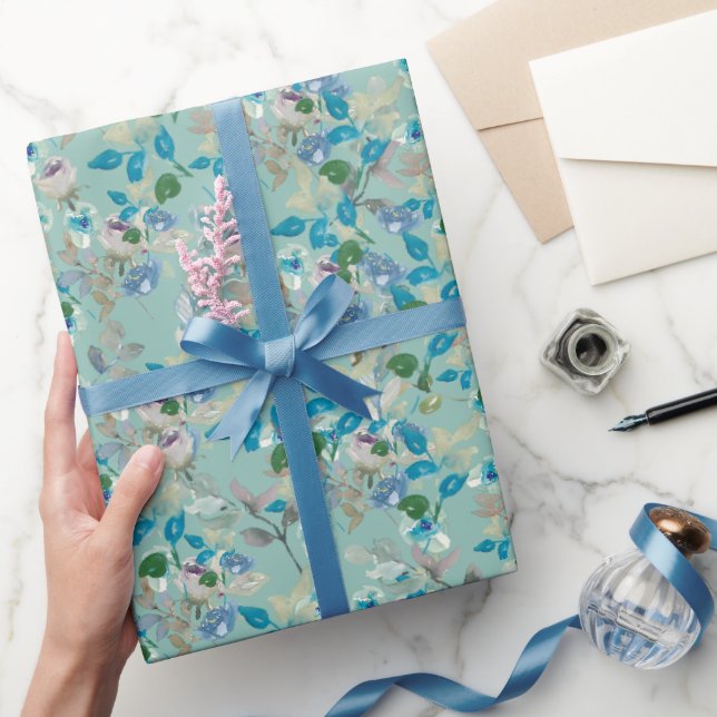 Papier Cadeau Aquarelle à la menthe Floral Roses Branch Toutes l (Cadeaux)
