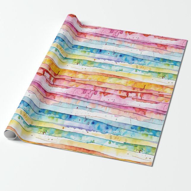 Papier Cadeau Aquarelle Abstraite rayures Anniversaire (Déroulé)