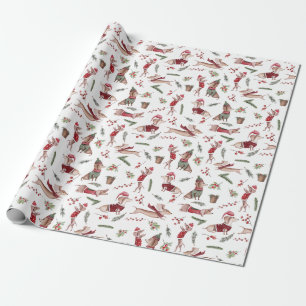 Papier Cadeau Aquarelle adorable Motif de Noël Dachshund