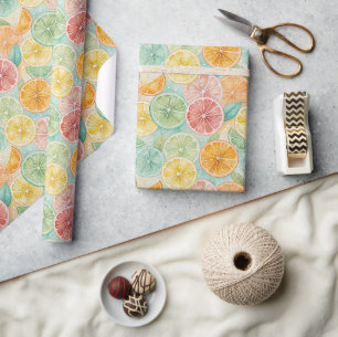 Papier Cadeau Aquarelle Agrumes Tropicaux