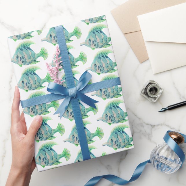 Papier Cadeau Aquarelle Animal Art Blue Tropical Fish (Cadeaux)