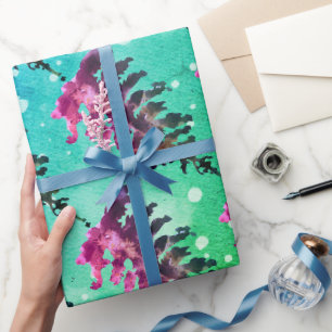 Papier Cadeau Aquarelle Animaux Cerfs Forêt Noël Hiver W