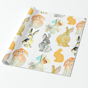 Papier Cadeau Aquarelle Animaux - Lapins, oreilles longues, lapi