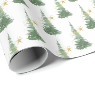 Papier Cadeau Aquarelle Arbre À feuillage persistant avec étoile