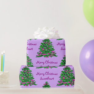 Papier Cadeau Aquarelle Arbre de Noël Illustration violet