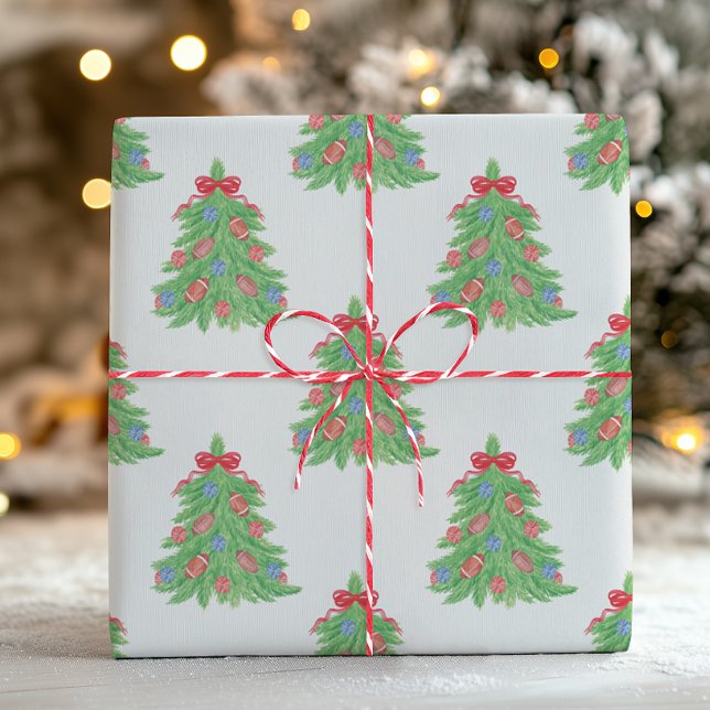 Papier Cadeau Aquarelle Arbres de football de Noël (Créateur téléchargé)