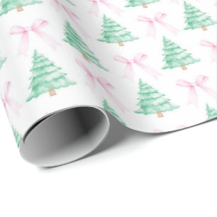 Papier Cadeau Aquarelle Arbres de Noël Papier à enveloppement Ch
