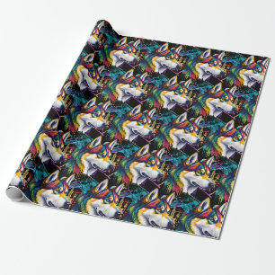 Papier Cadeau Aquarelle arc-en-ciel Sibérienne Husky