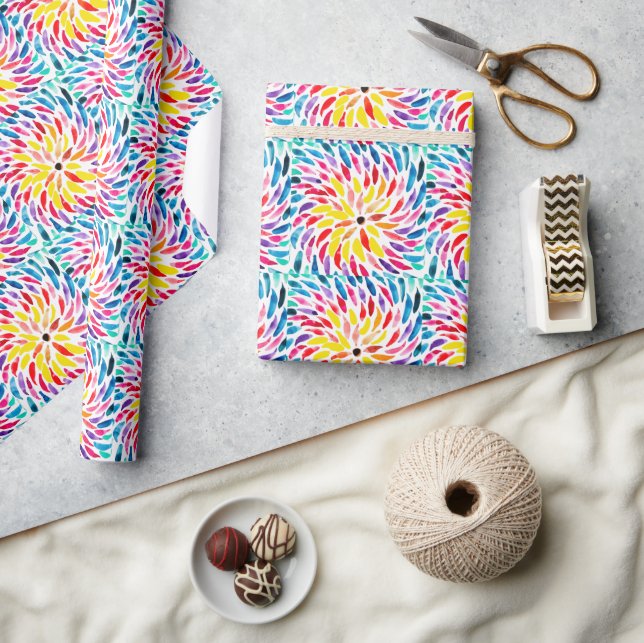 Papier Cadeau Aquarelle arc-en-ciel spirale abstraite (Artisanat)