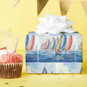 Papier Cadeau Aquarelle Artwork Voilier Regatta