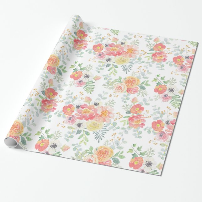 Papier Cadeau Aquarelle assez en pastel florale (Déroulé)