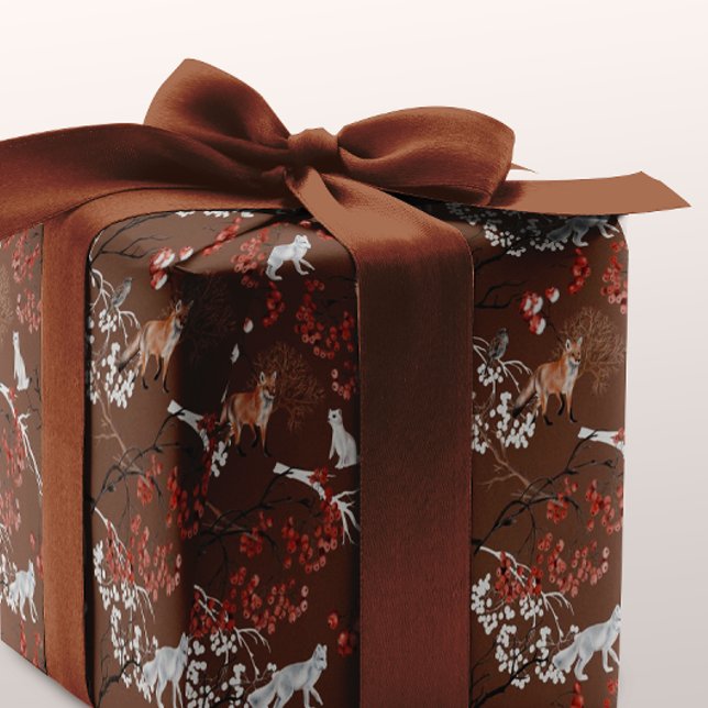 Papier Cadeau Aquarelle Baies et animaux de bois Noël (Créateur téléchargé)