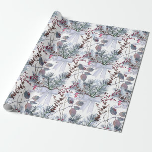 Papier Cadeau Aquarelle Berries de Noël et branches de pins
