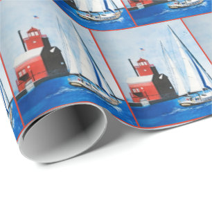 Papier Cadeau Aquarelle Big Red Lighthouse
