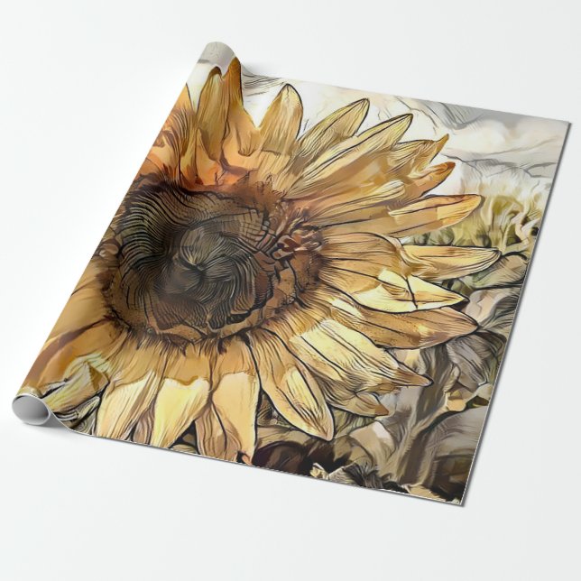 Papier Cadeau Aquarelle Big Tournesol Collection élégante (Déroulé)