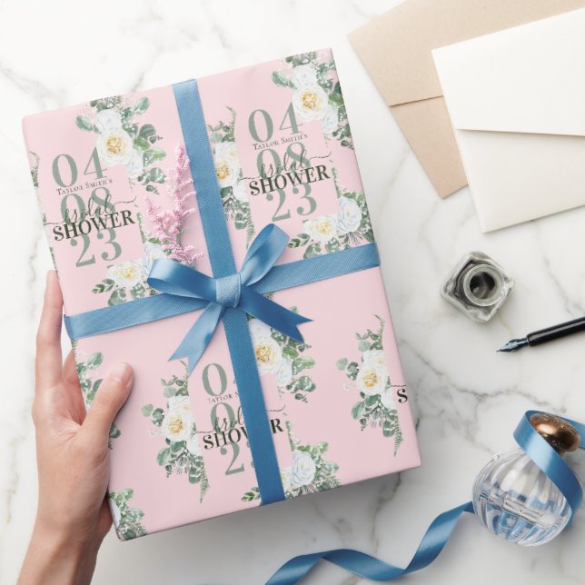 Papier Cadeau Aquarelle blanche douce Rose Eucalyptus rose (Cadeaux)