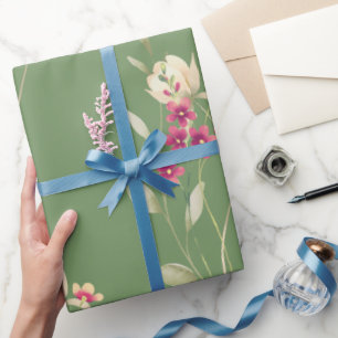 Papier Cadeau Aquarelle blanche mignonne Motif floral vert
