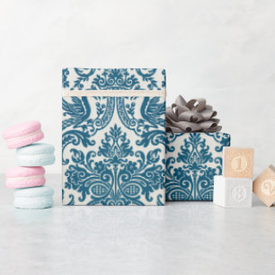 Papier Cadeau Aquarelle bleu & blanc Floral Vintage Motif