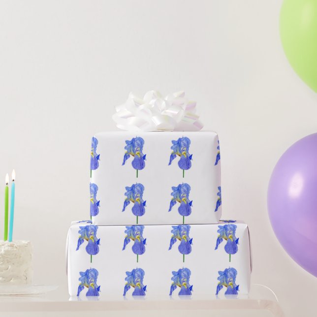Papier Cadeau Aquarelle bleu Iris papier d'enveloppement (Cadeaux de fête)