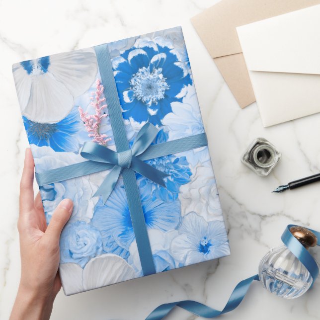 Papier Cadeau Aquarelle Bleu Jardin Fleurs N'importe quelle occa (Cadeaux)