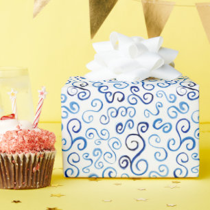 Papier Cadeau Aquarelle bleu lunaire Courbes Abstraites