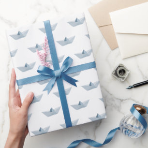 Papier Cadeau Aquarelle Bleu Origami Bateau