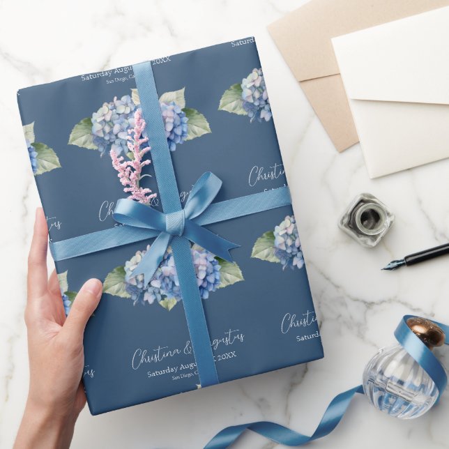 Papier Cadeau Aquarelle bleu romantique Hydrangea Fleurs sur Mar (Cadeaux)