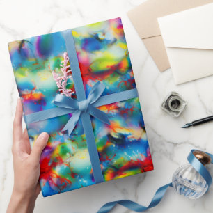 Papier Cadeau Aquarelle bleu rouge jaune vert Abstraction