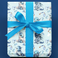 Aquarelle bleue Bébé Cute Dragon