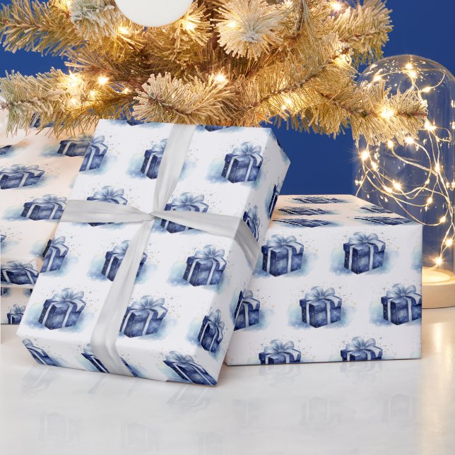 Papier Cadeau Aquarelle bleue Cadeau de Noël (Vacances)