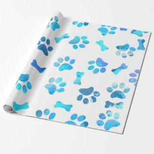 Papier Cadeau Aquarelle bleue Empreintes de pattes Anniversaire