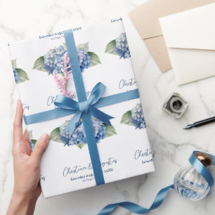Papier Cadeau Aquarelle bleue Hydrangea Fleurs