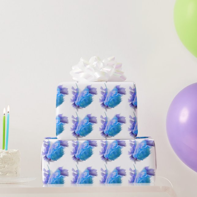 Papier Cadeau Aquarelle bleue rose bleu fleur bleu floral (Cadeaux de fête)