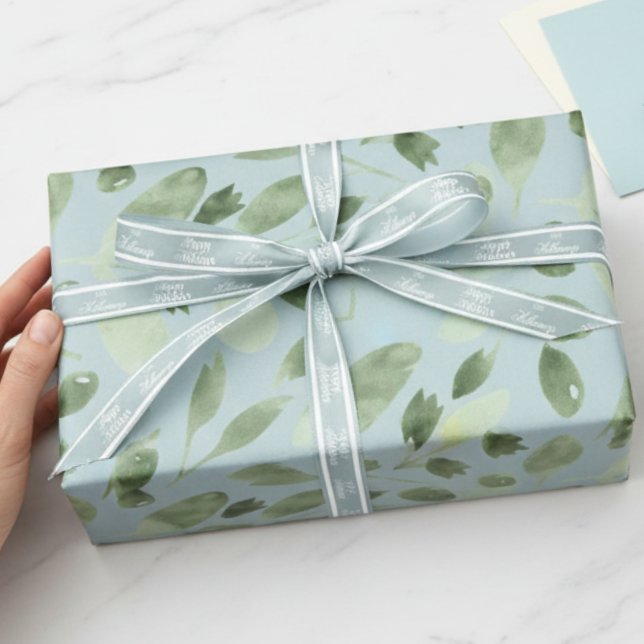 Papier Cadeau Aquarelle Bleue Vacances vertes (Send holiday greetings with a classic touch! )