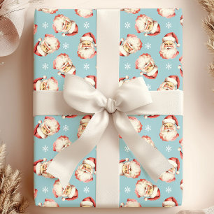 Papier Cadeau Aquarelle bleue Vintage Santa Claus
