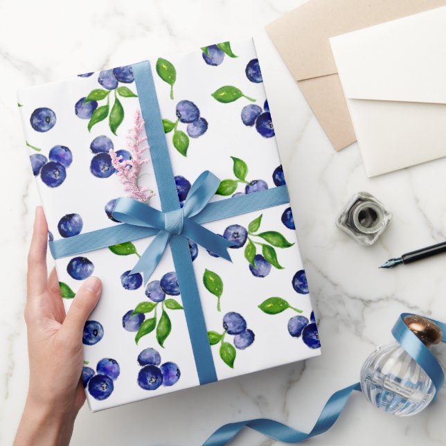 Papier Cadeau Aquarelle Bleuets Motif Baies mûres (Cadeaux)