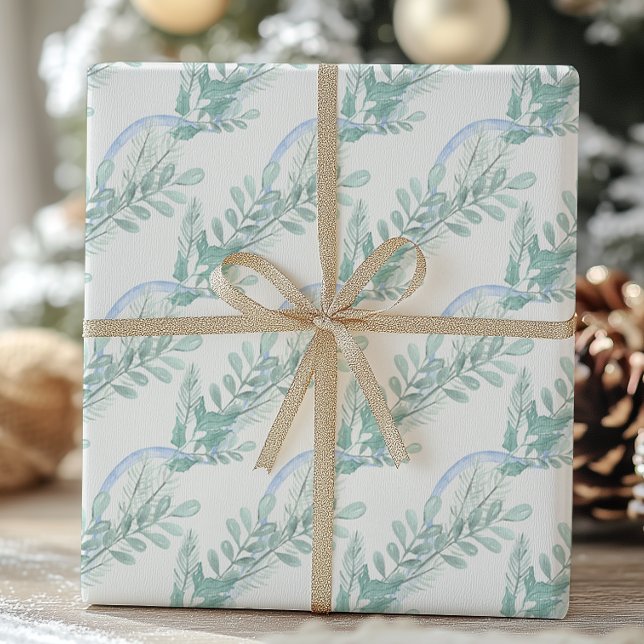 Papier Cadeau Aquarelle Blue Bow Garland Noël (Créateur téléchargé)
