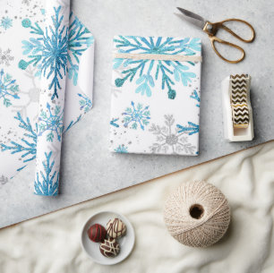 Papier Cadeau Aquarelle Blue & Silver Parties scintillant Winter