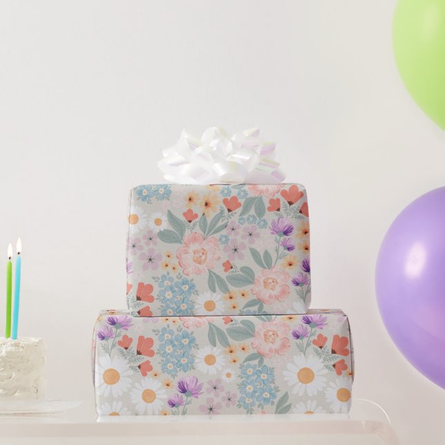 Papier Cadeau Aquarelle Boho Rose Floral (Cadeaux de fête)