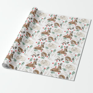 Papier Cadeau Aquarelle bois bébé animaux