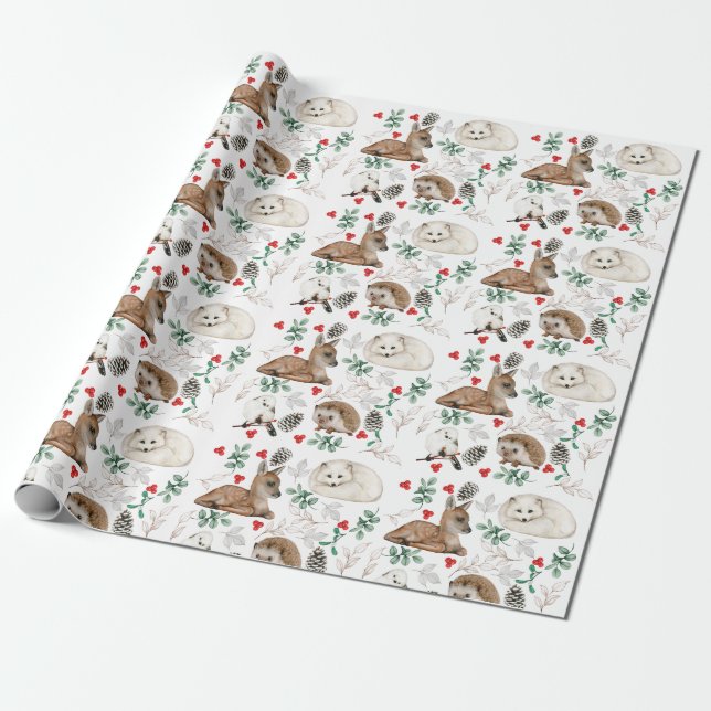 Papier Cadeau Aquarelle bois bébé animaux (Déroulé)