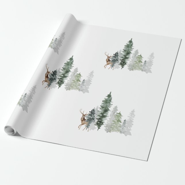 Papier Cadeau Aquarelle Bois Deer (Déroulé)