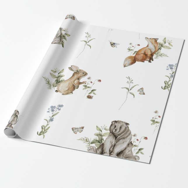 Papier Cadeau Aquarelle Bois Papier d'enveloppement animal (Déroulé)