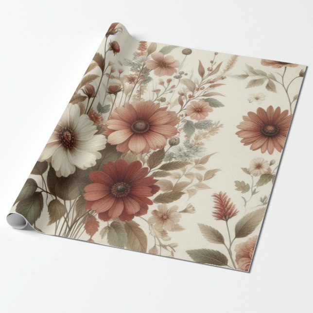 Papier Cadeau Aquarelle botanique Élégante florales d'automne (Déroulé)