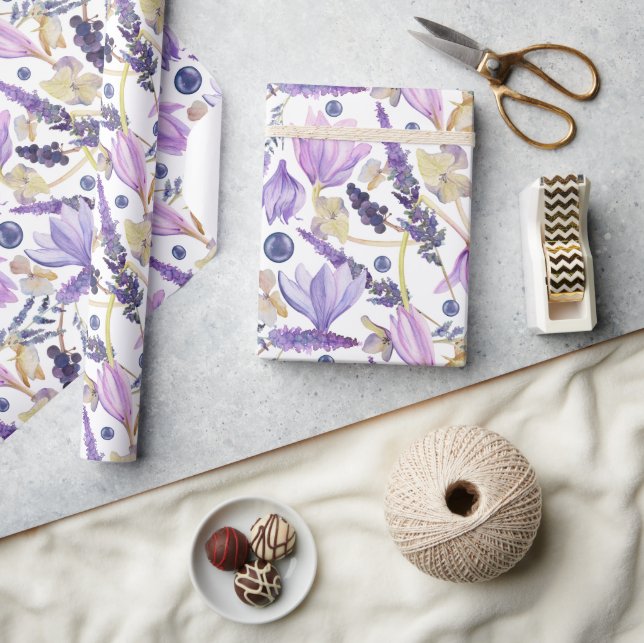 Papier Cadeau Aquarelle Botanique Lavande Fleur sauvage Boho (Artisanat)