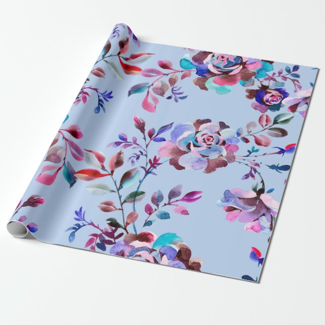 Papier Cadeau Aquarelle botanique sans couture motif. Main dessi (Déroulé)