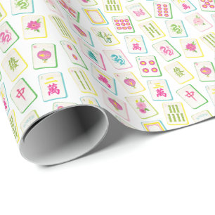 Papier Cadeau Aquarelle Carreaux de Mahjong brillants