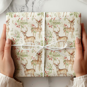 Papier Cadeau Aquarelle Cerf Végétation hivernale